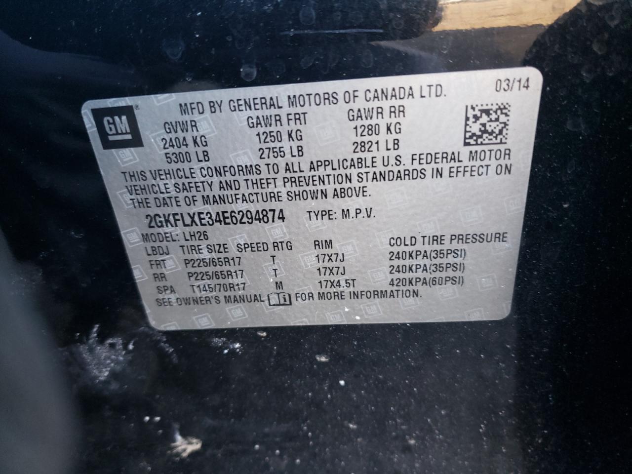 Photo 10 from auction – 2014 GMC TERRAIN SL with VIN 2GKFLXE34E6294874