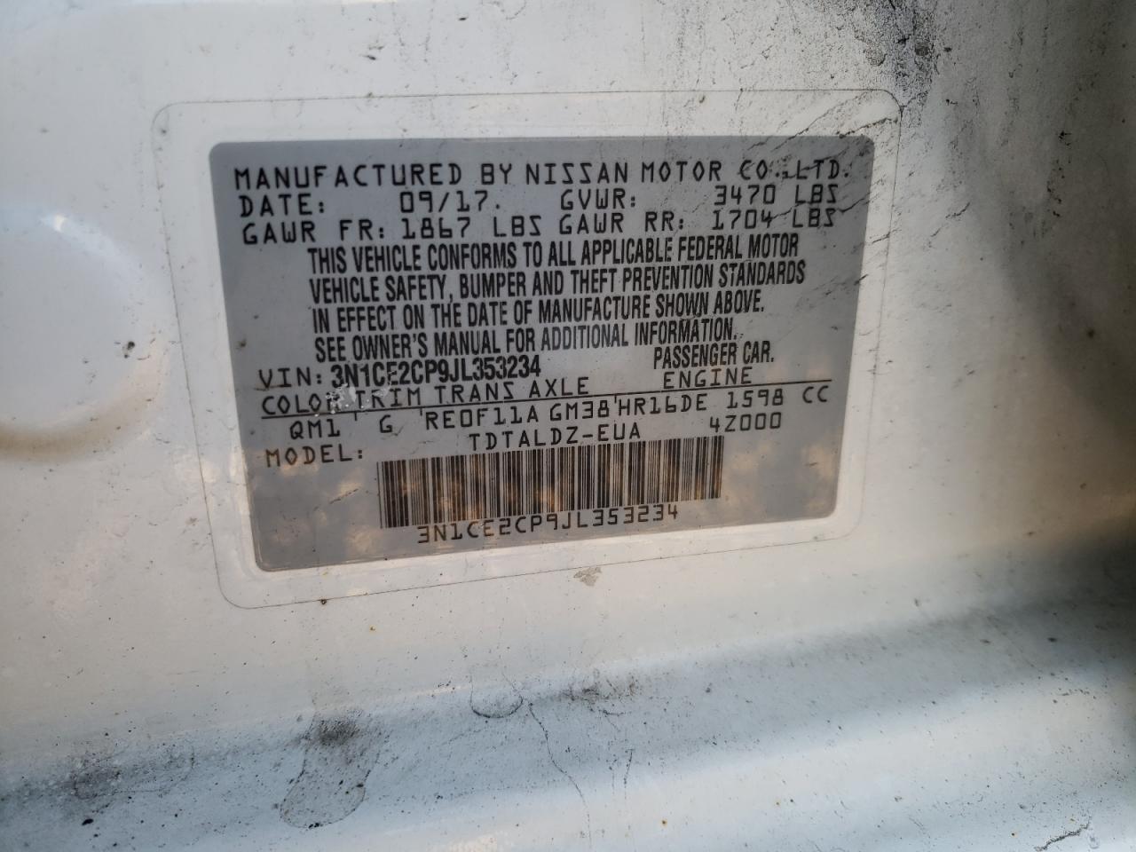 Photo 10 from auction – 2018 NISSAN VERSA NOTE with VIN 3N1CE2CP9JL353234