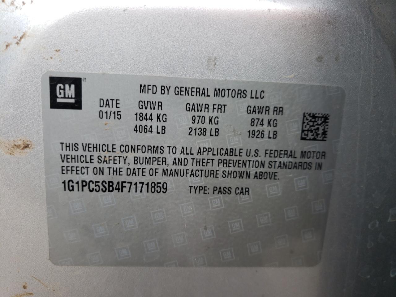 Photo 10 from auction – 2015 CHEVROLET CRUZE LT with VIN 1G1PC5SB4F7171859