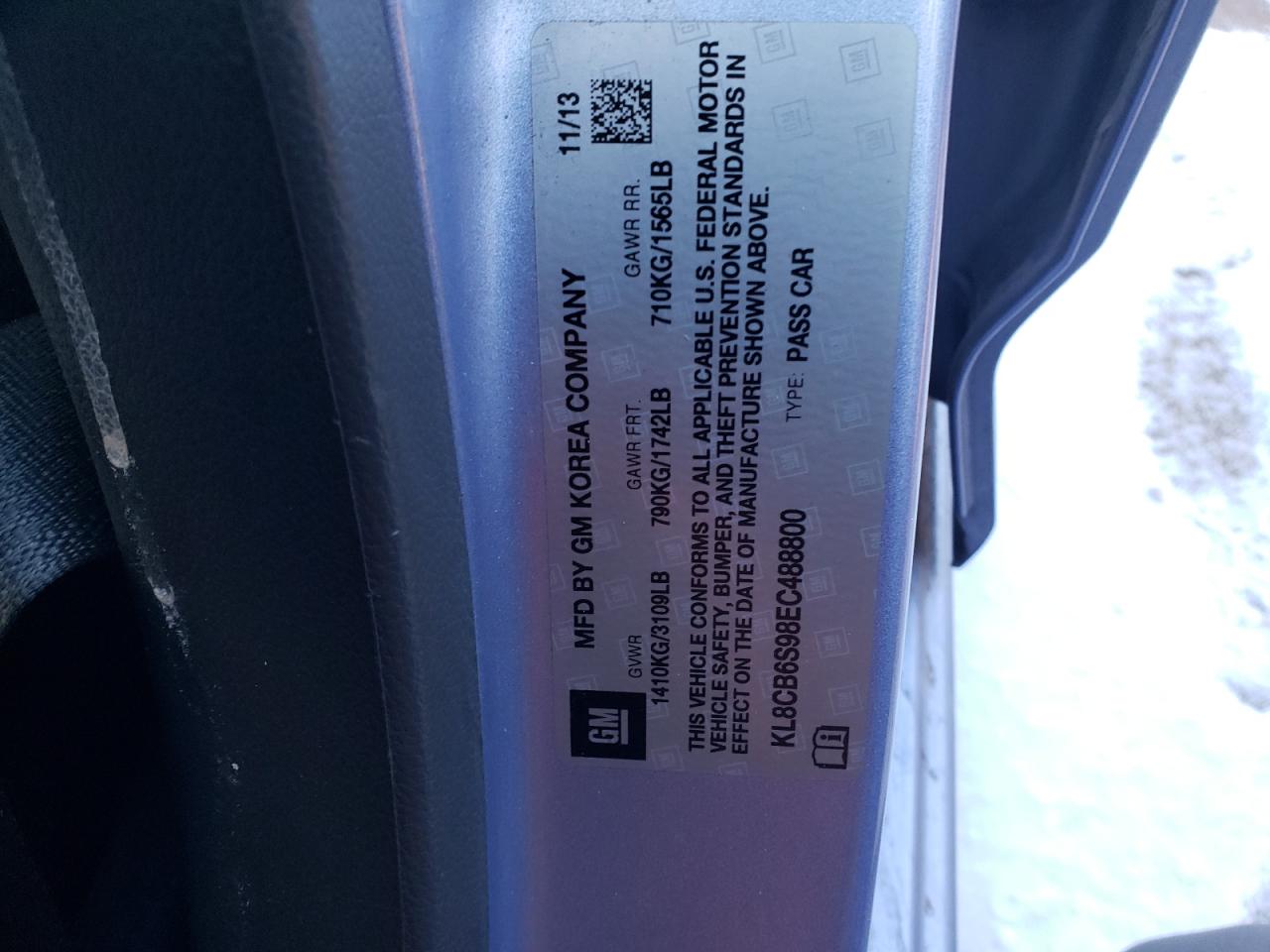 Photo 10 from auction – 2014 CHEVROLET SPARK LS with VIN KL8CB6S98EC488800