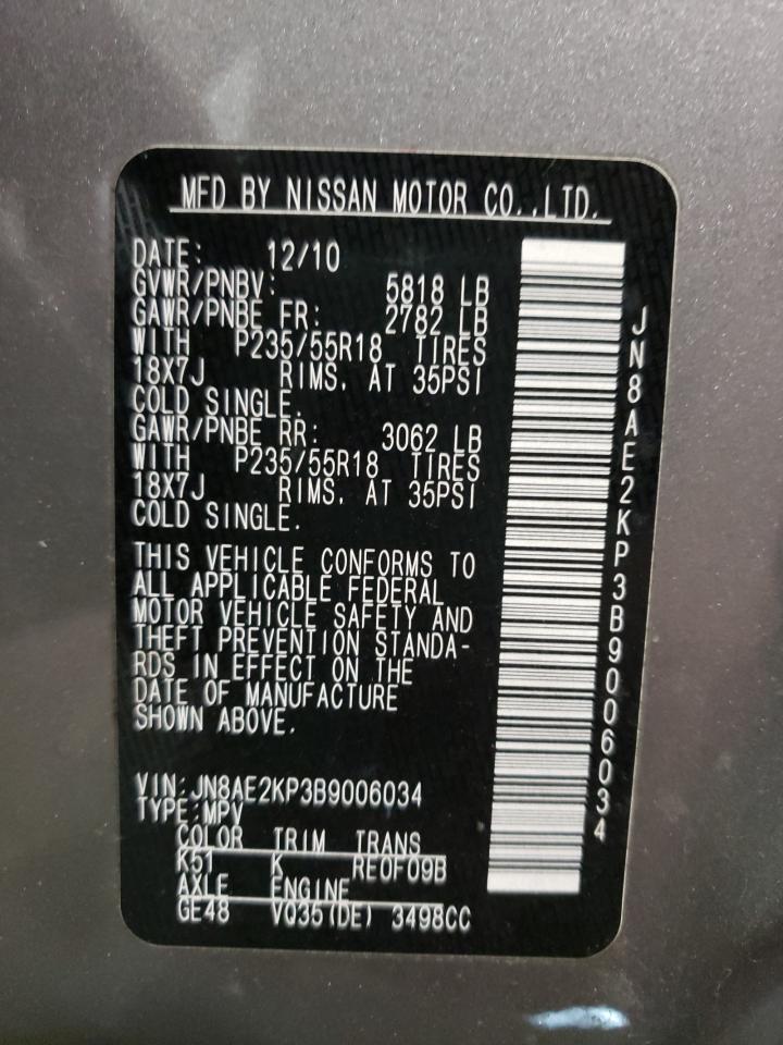 Photo 10 from auction – 2011 NISSAN QUEST S with VIN JN8AE2KP3B9006034