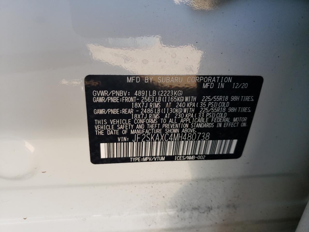 Photo 10 from auction – 2021 SUBARU FORESTER T with VIN JF2SKAXC4MH480738