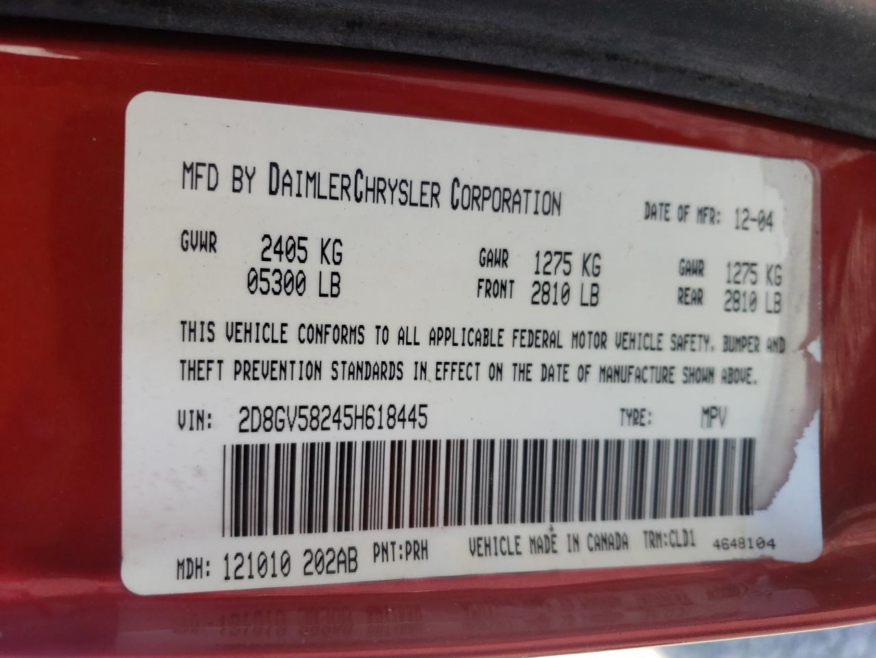 Photo 10 from auction – 2005 DODGE MAGNUM R/T with VIN 2D8GV58245H618445
