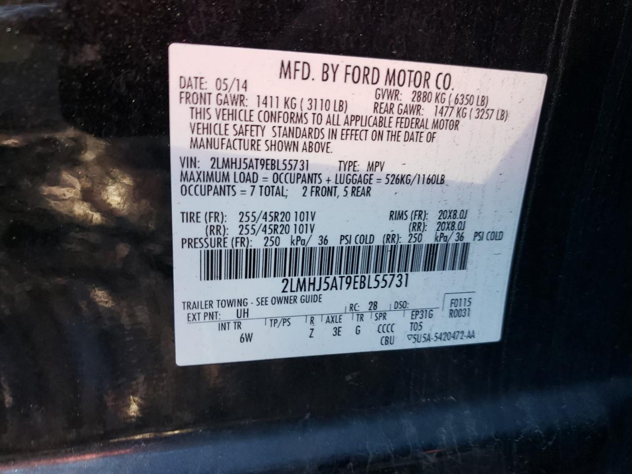 Photo 10 from auction – 2014 LINCOLN MKT with VIN 2LMHJ5AT9EBL55731