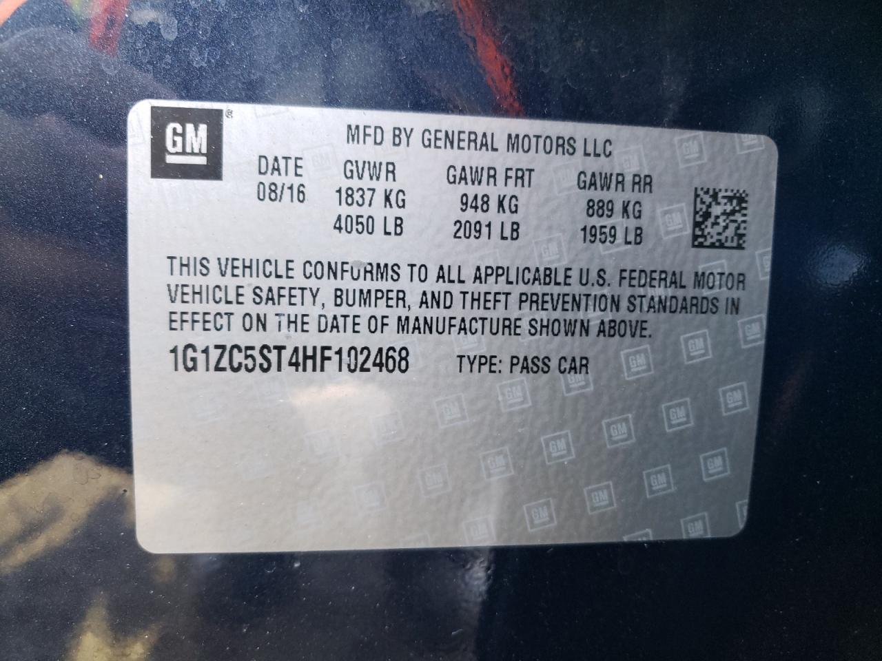 Photo 10 from auction – 2017 CHEVROLET MALIBU LS with VIN 1G1ZC5ST4HF102468
