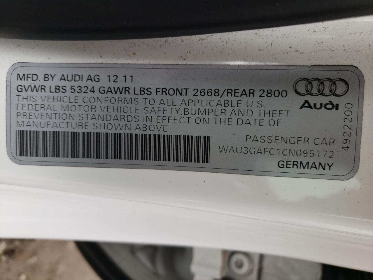 Photo 10 from auction – 2012 AUDI A7 PRESTIG with VIN WAU3GAFC1CN095172