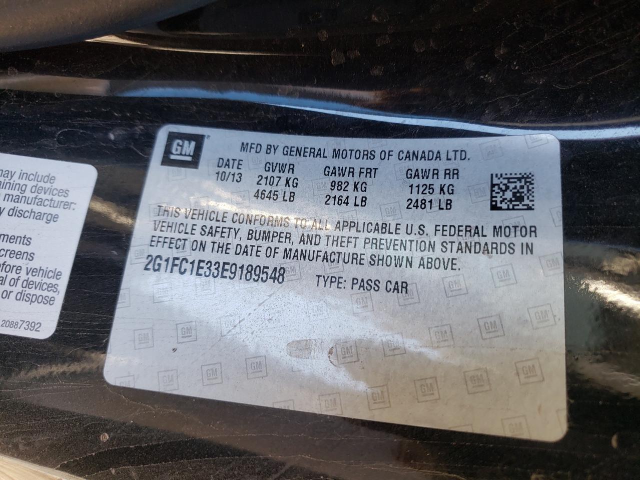 Photo 10 from auction – 2014 CHEVROLET CAMARO LT with VIN 2G1FC1E33E9189548