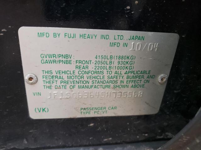 Photo 10 from auction – 2005 SUBARU FORESTER 2 with VIN JF1SG63645H735568