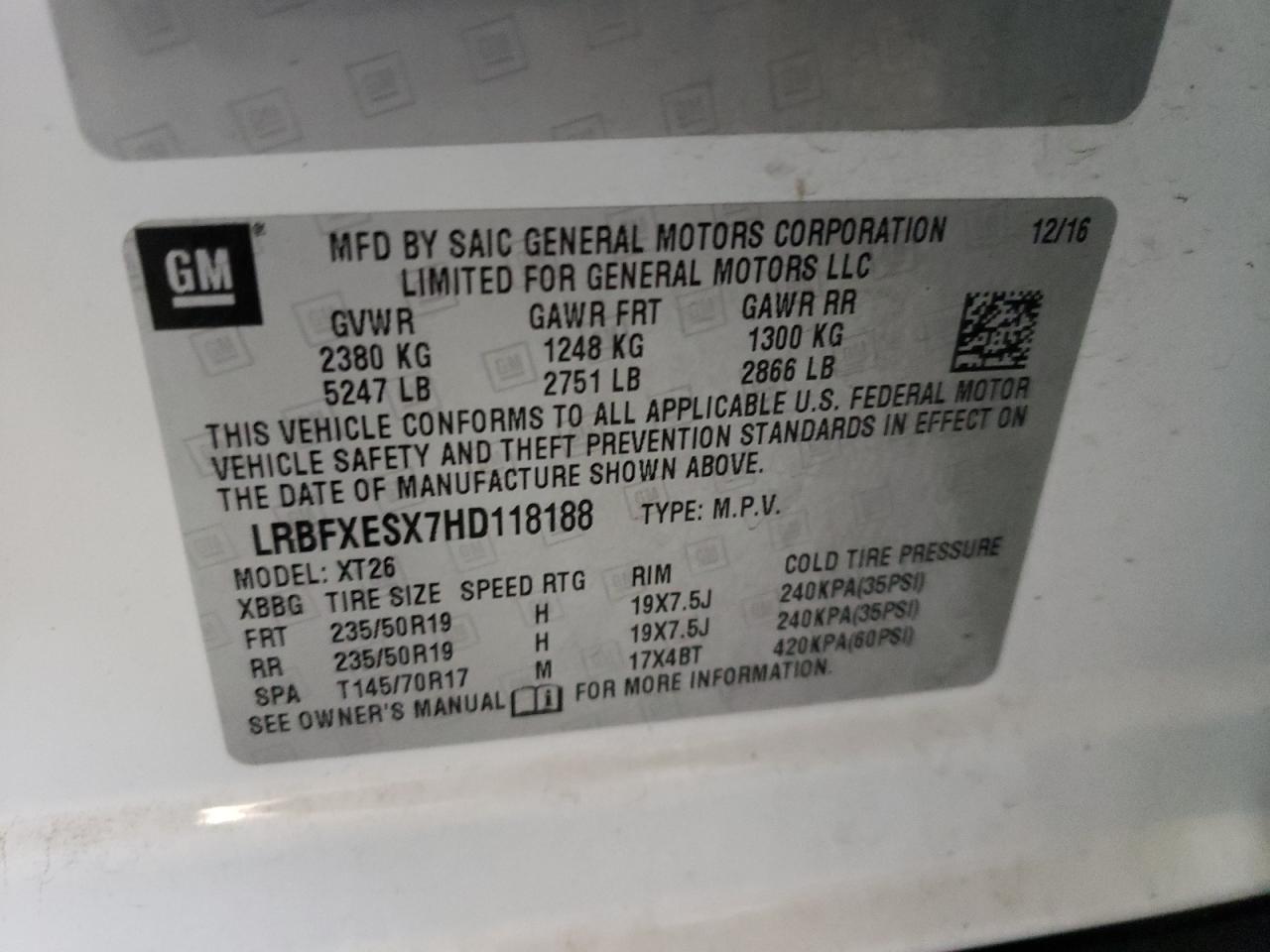Photo 10 from auction – 2017 BUICK ENVISION P with VIN LRBFXESX7HD118188