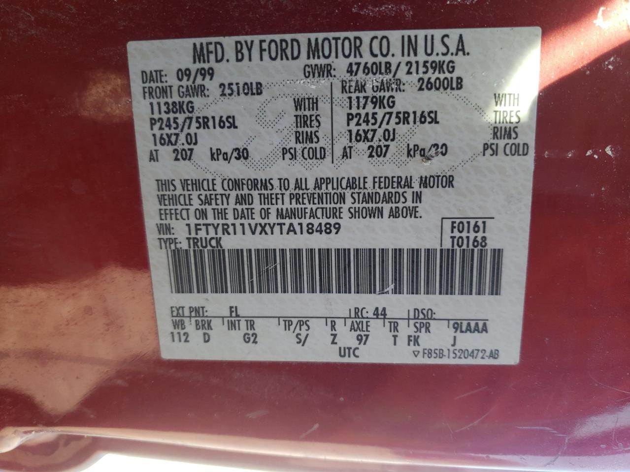 Photo 10 from auction – 2000 FORD RANGER with VIN 1FTYR11VXYTA18489