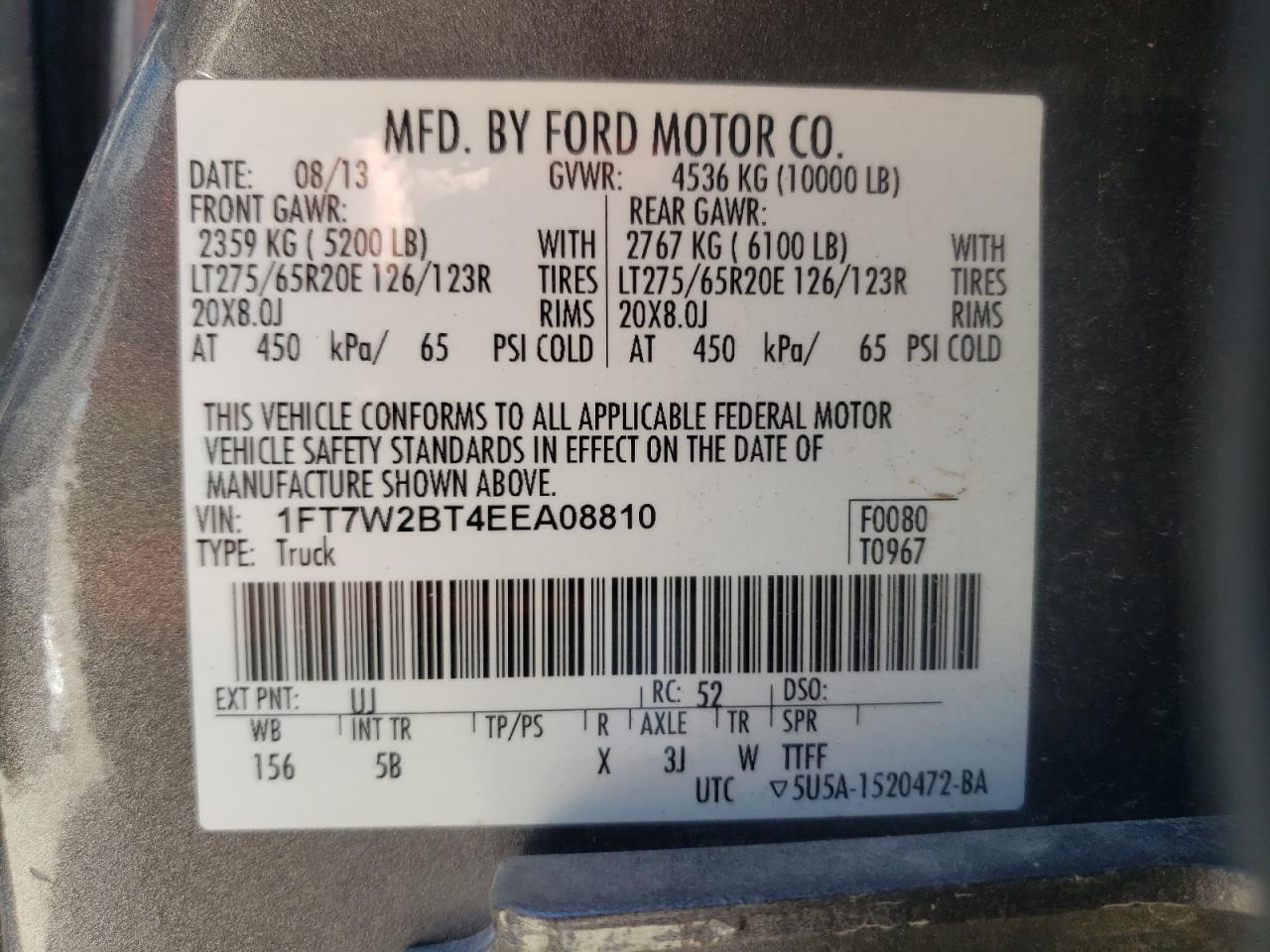 Photo 10 from auction – 2014 FORD F250 SUPER with VIN 1FT7W2BT4EEA08810