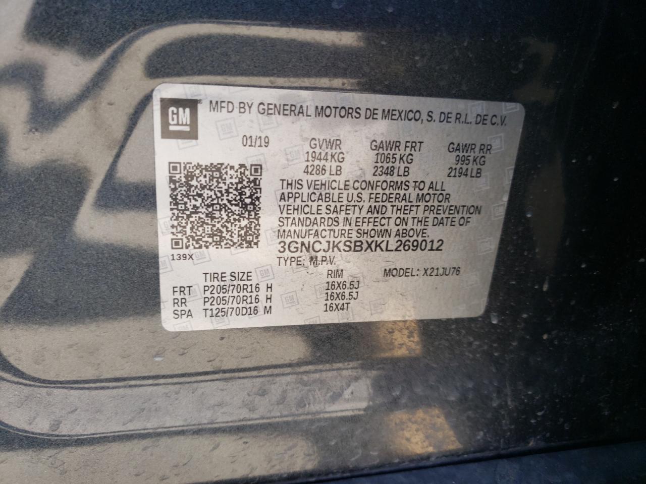 Photo 10 from auction – 2019 CHEVROLET TRAX LS with VIN 3GNCJKSBXKL269012
