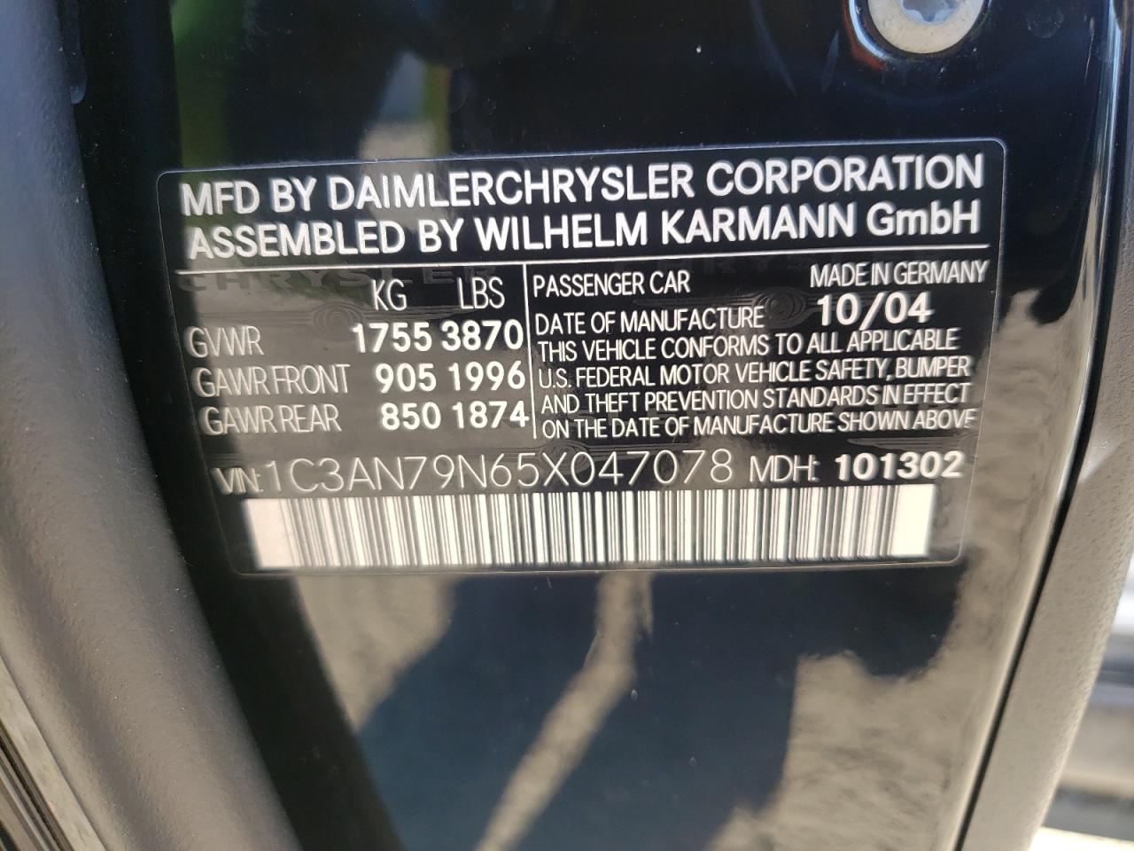 Photo 10 from auction – 2005 CHRYSLER CROSSFIRE with VIN 1C3AN79N65X047078