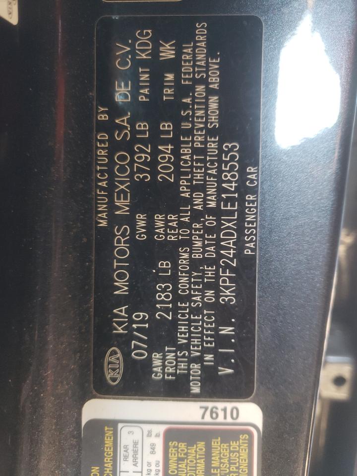 Photo 10 from auction – 2020 KIA FORTE FE with VIN 3KPF24ADXLE148553