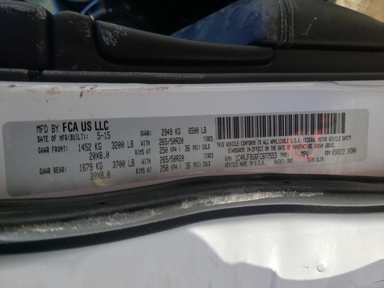 Photo 10 from auction – 2015 JEEP GRAND CHER with VIN 1C4RJFBG6FC877553