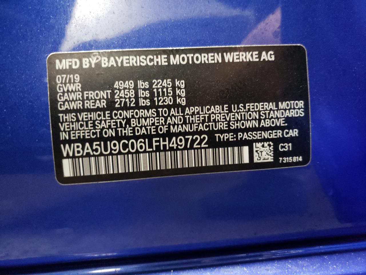 Photo 10 from auction – 2020 BMW M340XI with VIN WBA5U9C06LFH49722