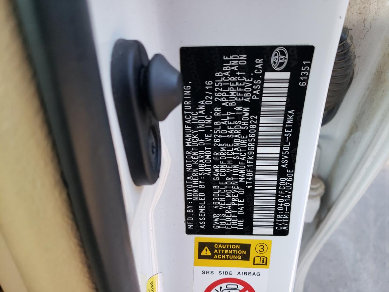 Photo 10 from auction – 2016 TOYOTA CAMRY LE with VIN 4T4BF1FK9GR560822
