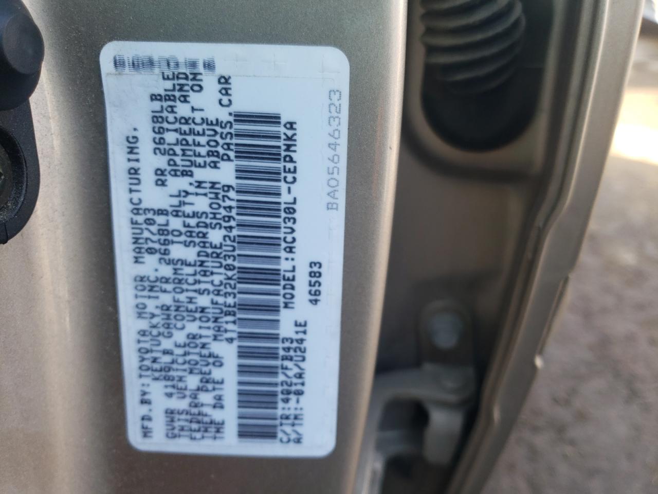 Photo 10 from auction – 2003 TOYOTA CAMRY LE with VIN 4T1BE32K03U249479