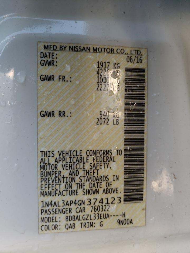 Photo 10 from auction – 2016 NISSAN ALTIMA 2.5 with VIN 1N4AL3AP4GN374123