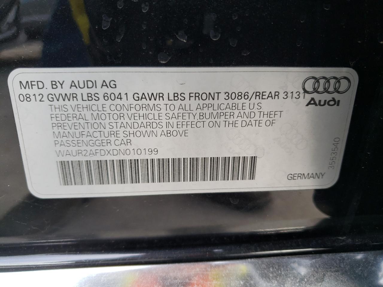 Photo 10 from auction – 2013 AUDI A8 L QUATT with VIN WAUR2AFDXDN010199