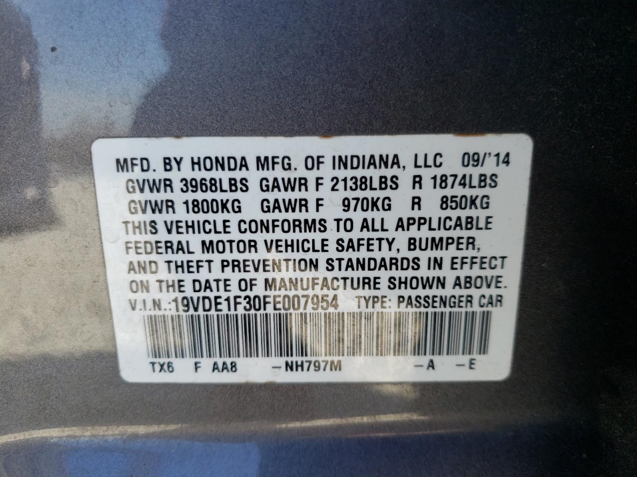 Photo 10 from auction – 2015 ACURA ILX 20 with VIN 19VDE1F30FE007954