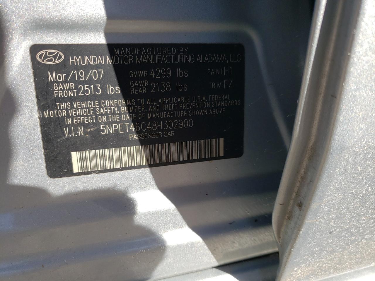 Photo 10 from auction – 2008 HYUNDAI SONATA GLS with VIN 5NPET46C48H302900