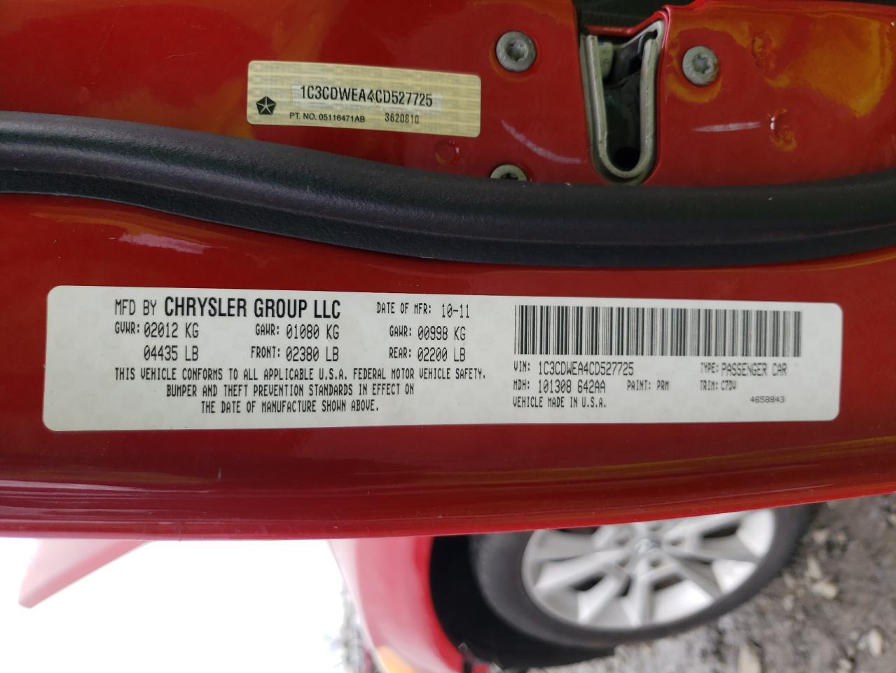 Photo 10 from auction – 2012 DODGE CALIBER SX with VIN 1C3CDWEA4CD527725