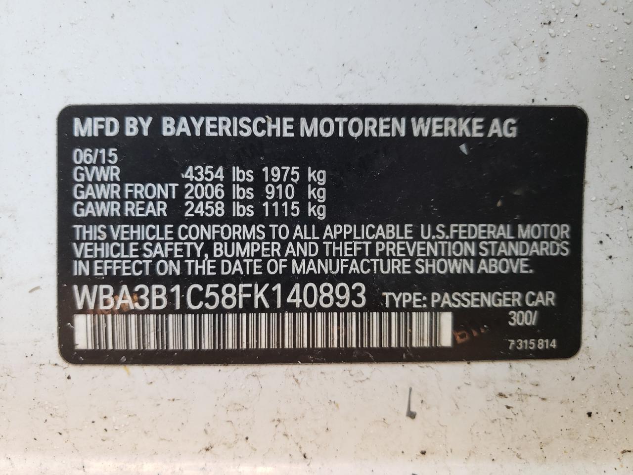 Фото 10 с аукциона – 2015 BMW 320 I с VIN WBA3B1C58FK140893