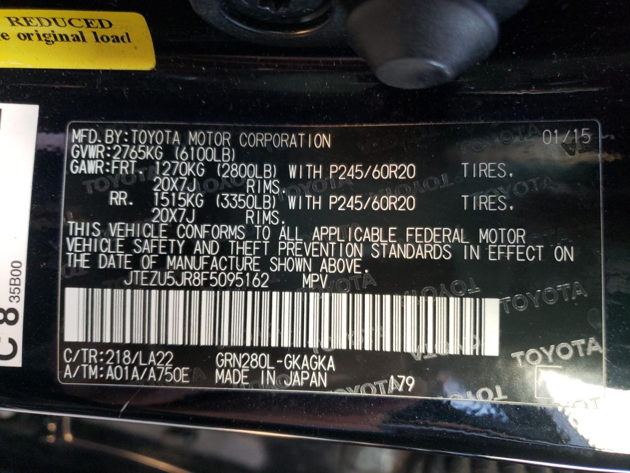 Photo 10 from auction – 2015 TOYOTA 4RUNNER SR with VIN JTEZU5JR8F5095162