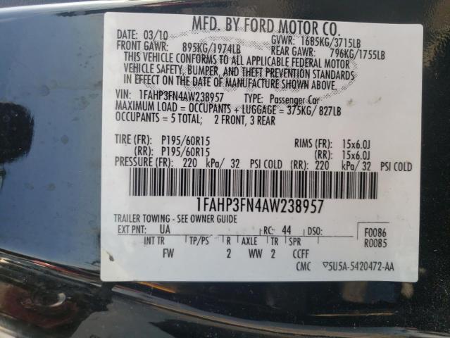 Photo 10 from auction – 2010 FORD FOCUS SE with VIN 1FAHP3FN4AW238957