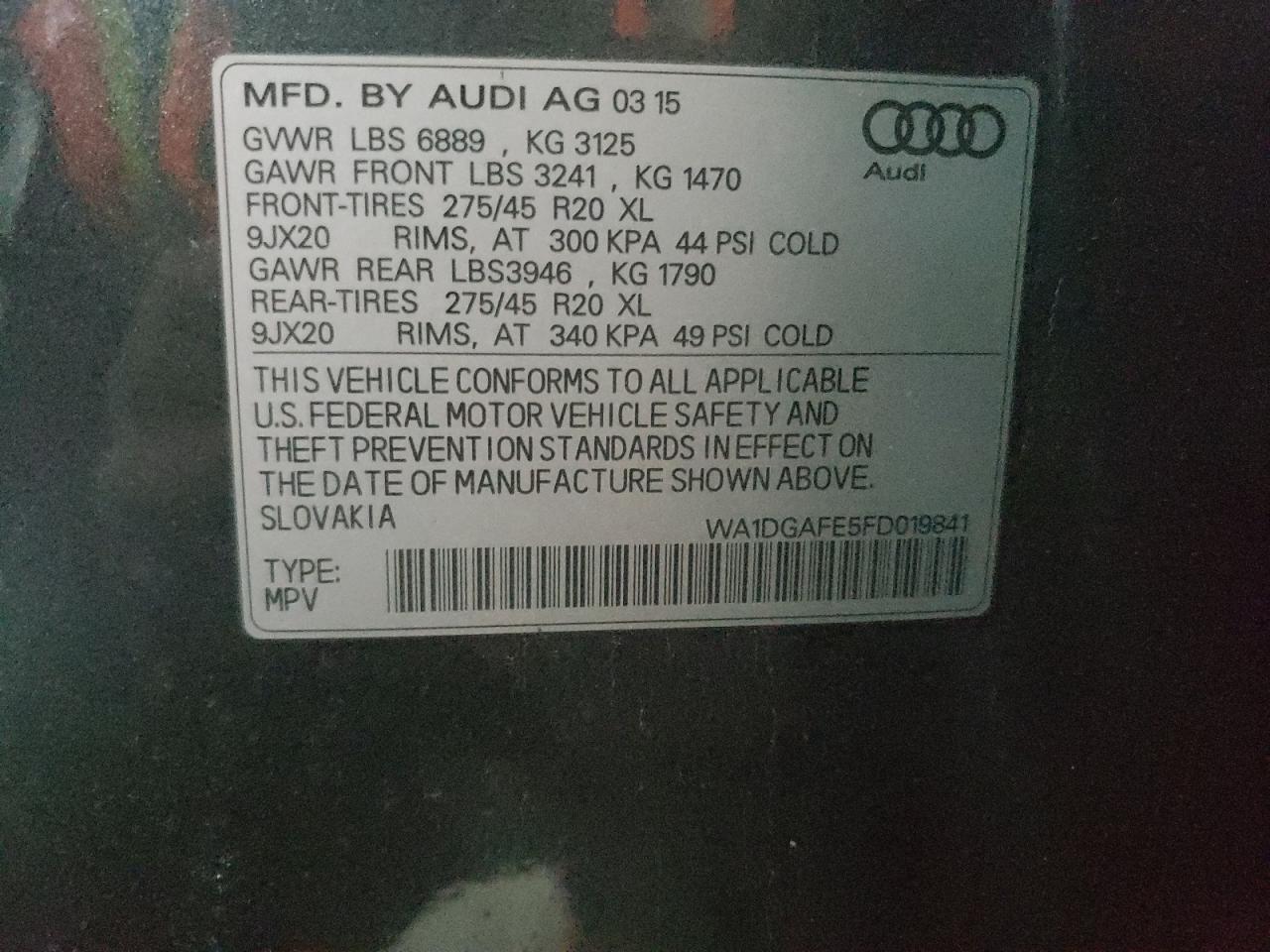 Photo 10 from auction – 2015 AUDI Q7 PRESTIG with VIN WA1DGAFE5FD019841