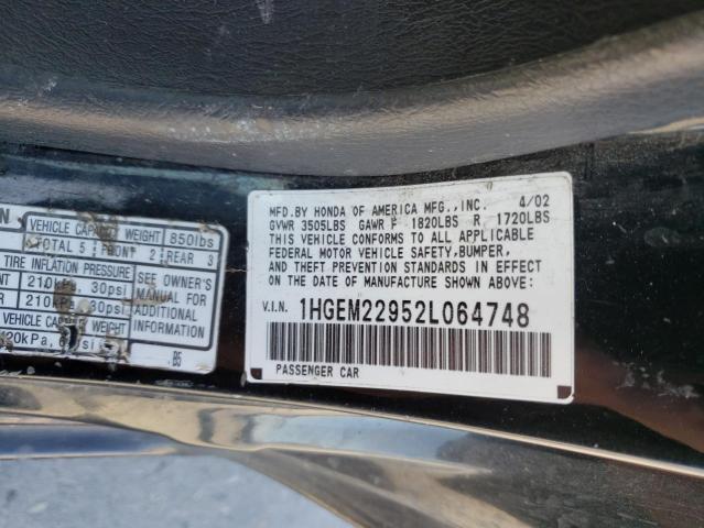 Photo 10 from auction – 2002 HONDA CIVIC EX with VIN 1HGEM22952L064748