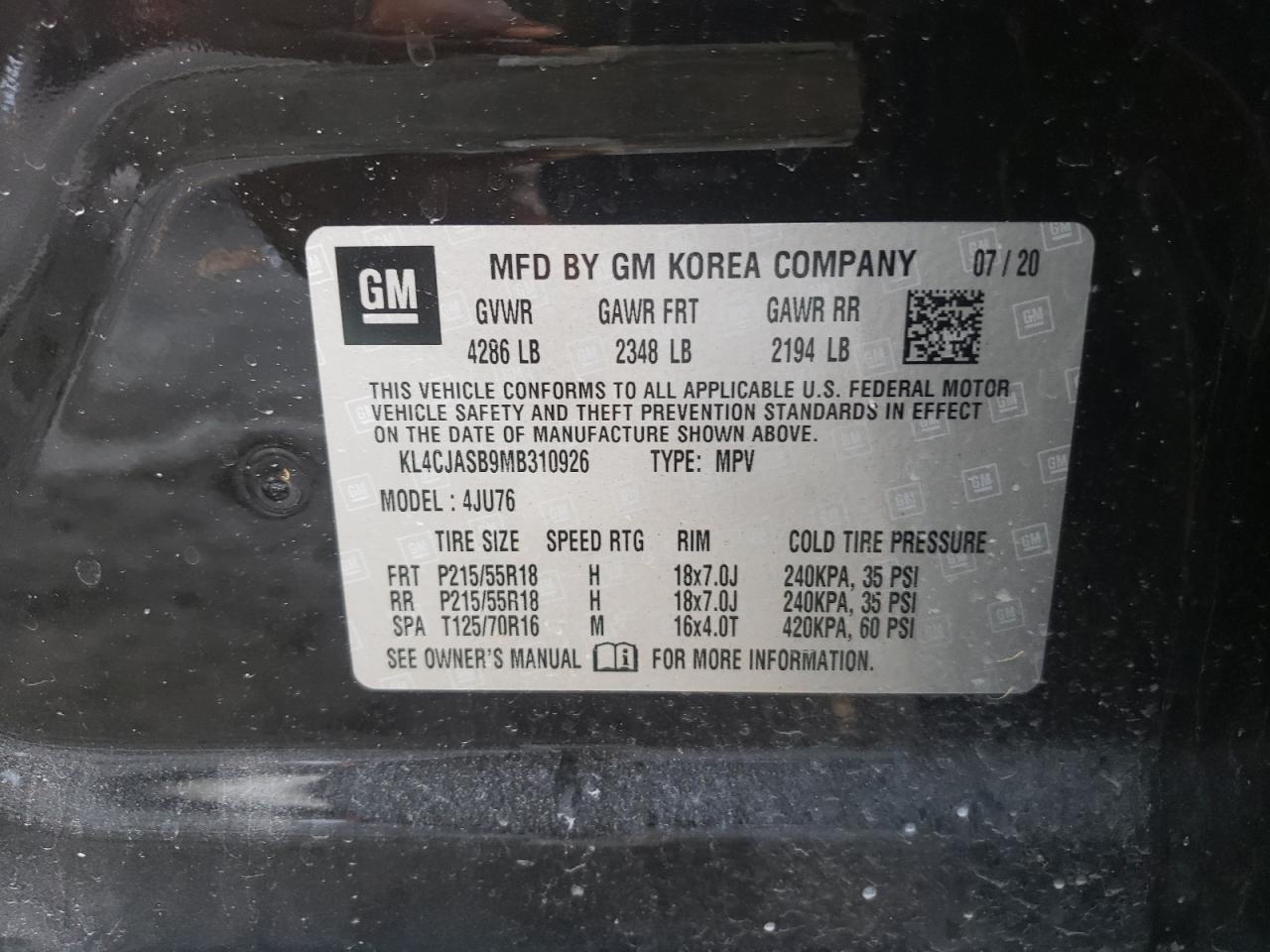 Photo 10 from auction – 2021 BUICK ENCORE PRE with VIN KL4CJASB9MB310926