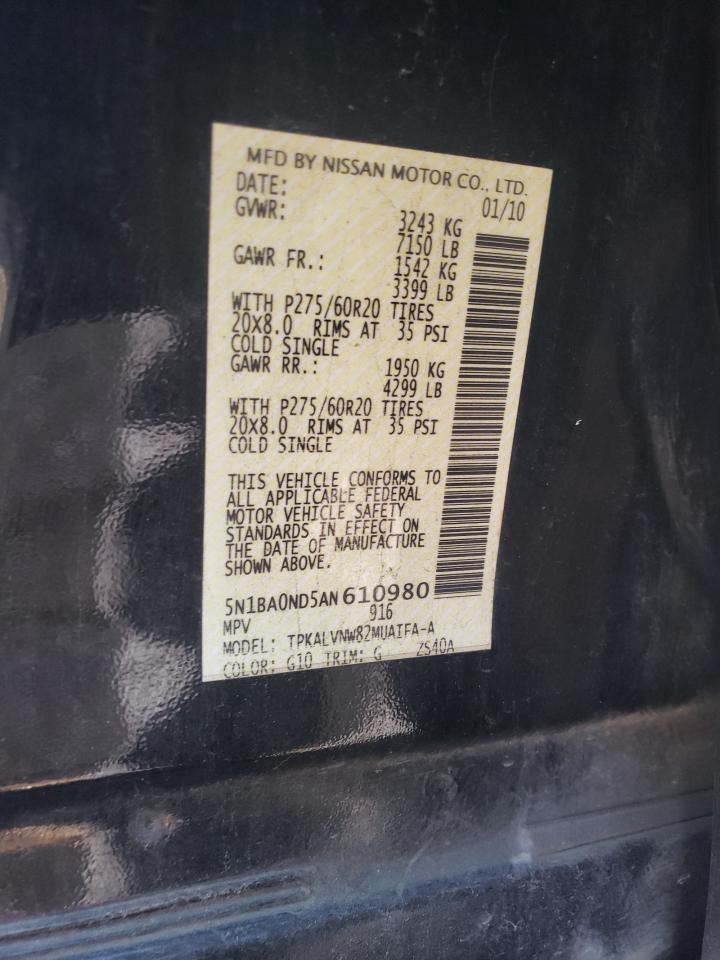 Photo 10 from auction – 2010 NISSAN ARMADA SE with VIN 5N1BA0ND5AN610980