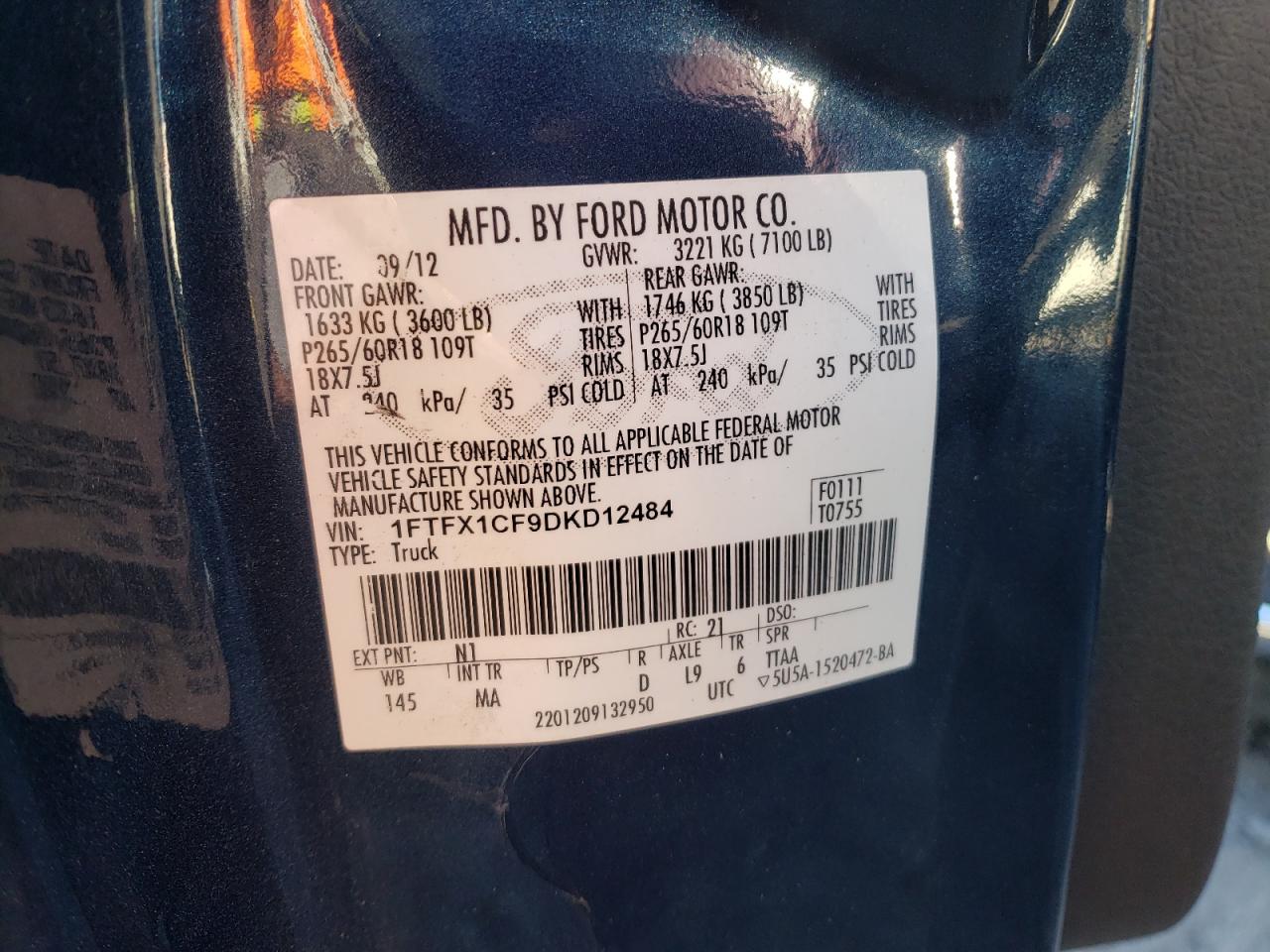 Photo 10 from auction – 2013 FORD F150 SUPER with VIN 1FTFX1CF9DKD12484
