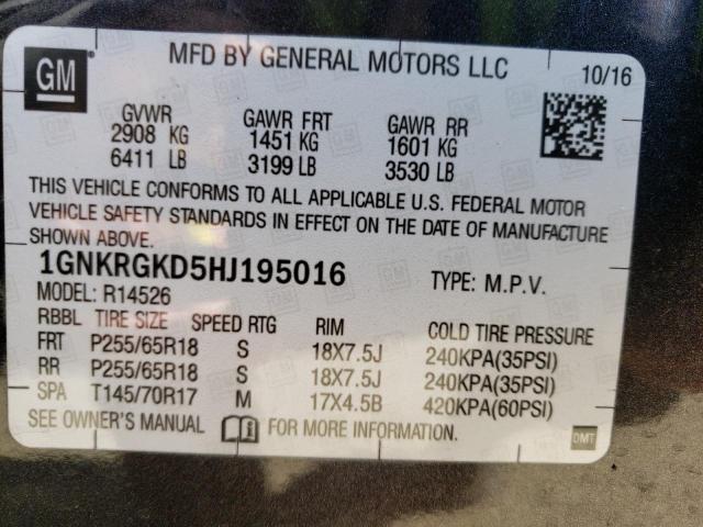 Photo 10 from auction – 2017 CHEVROLET TRAVERSE L with VIN 1GNKRGKD5HJ195016