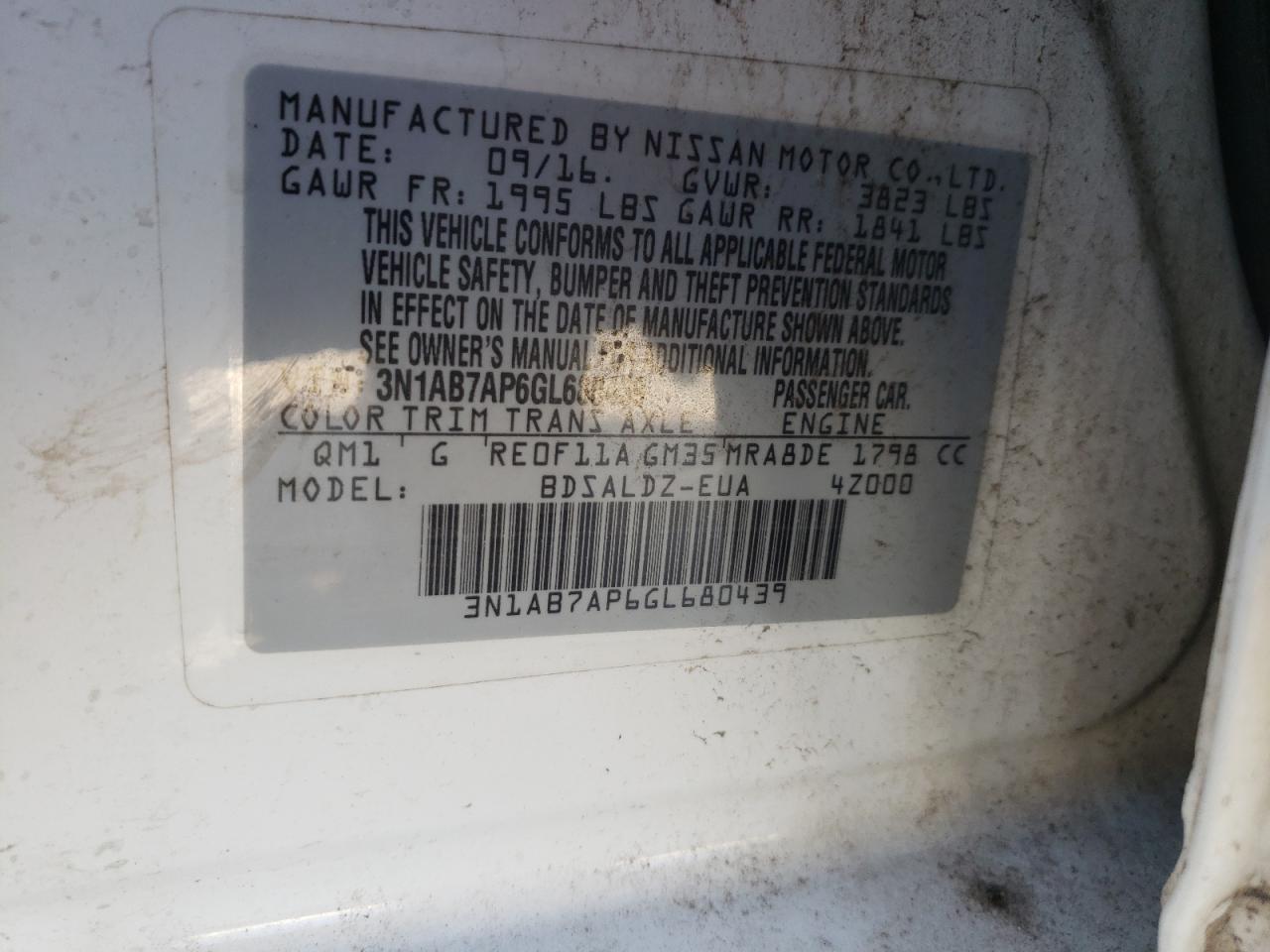 Photo 10 from auction – 2016 NISSAN SENTRA S with VIN 3N1AB7AP6GL680439