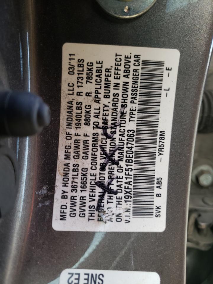 Photo 10 from auction – 2011 HONDA CIVIC LX with VIN 19XFA1F51BE047063