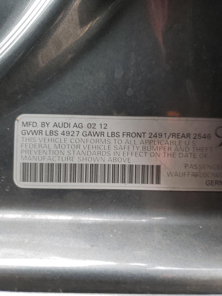 Photo 10 from auction – 2012 AUDI A4 PREMIUM with VIN WAUFFAFL0CN021502