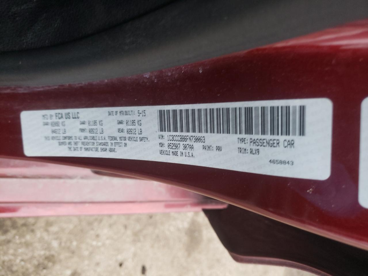 Photo 10 from auction – 2015 CHRYSLER 200 S with VIN 1C3CCCBB6FN730063