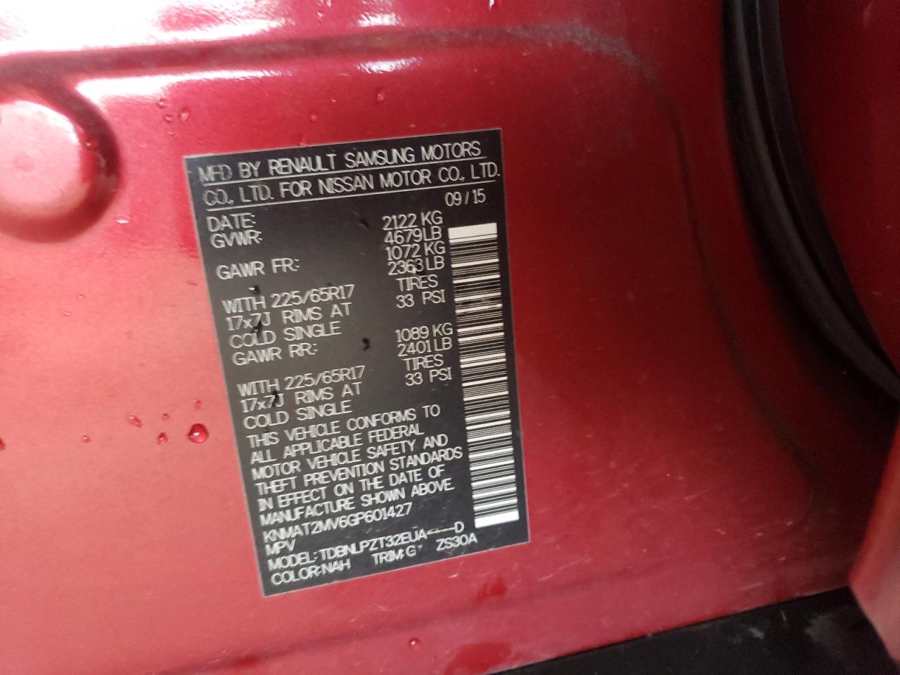 Photo 10 from auction – 2016 NISSAN ROGUE S with VIN KNMAT2MV6GP601427