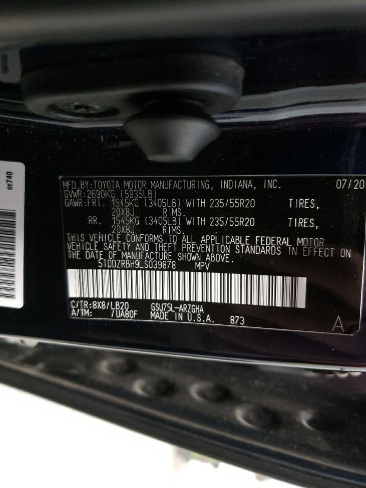 Photo 10 from auction – 2020 TOYOTA HIGHLANDER with VIN 5TDDZRBH9LS039878