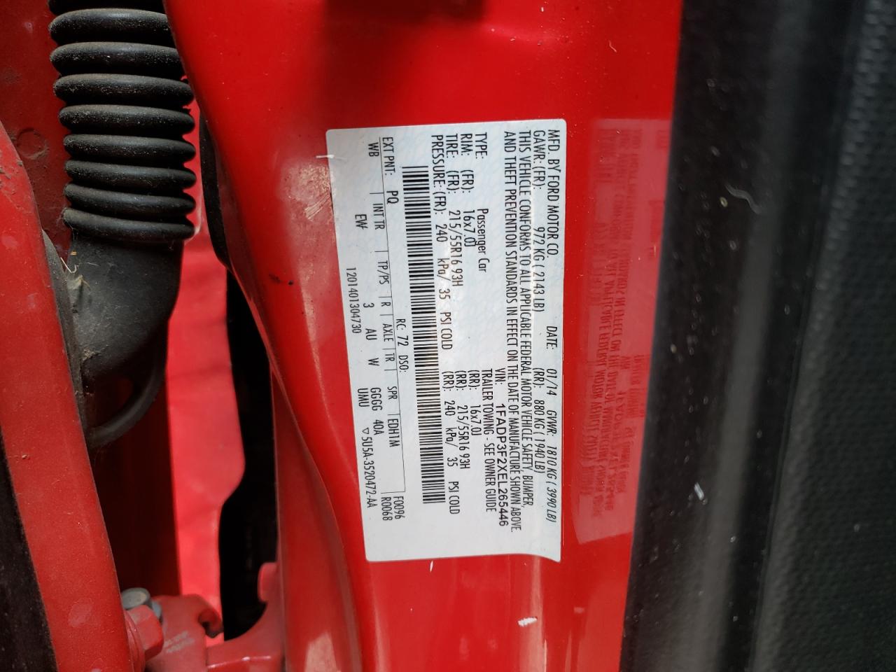 Photo 10 from auction – 2014 FORD FOCUS SE with VIN 1FADP3F2XEL265446