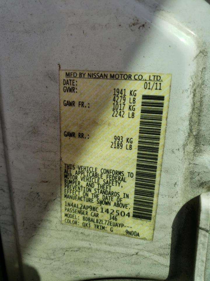 Photo 10 from auction – 2011 NISSAN ALTIMA BAS with VIN 1N4AL2AP9BC142504