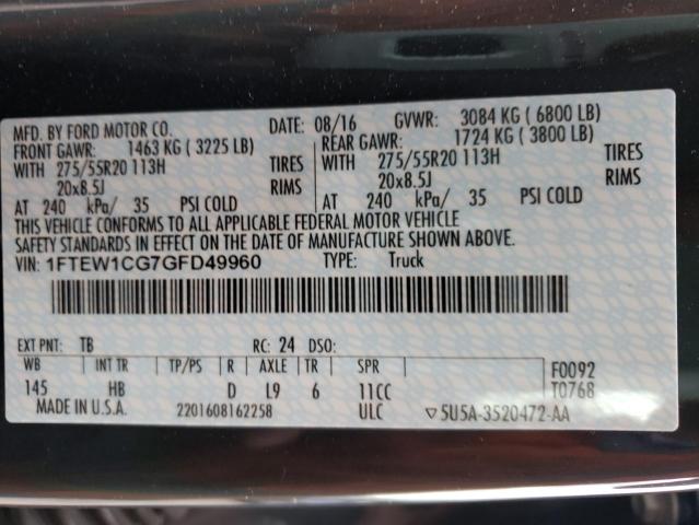Photo 10 from auction – 2016 FORD F150 SUPER with VIN 1FTEW1CG7GFD49960