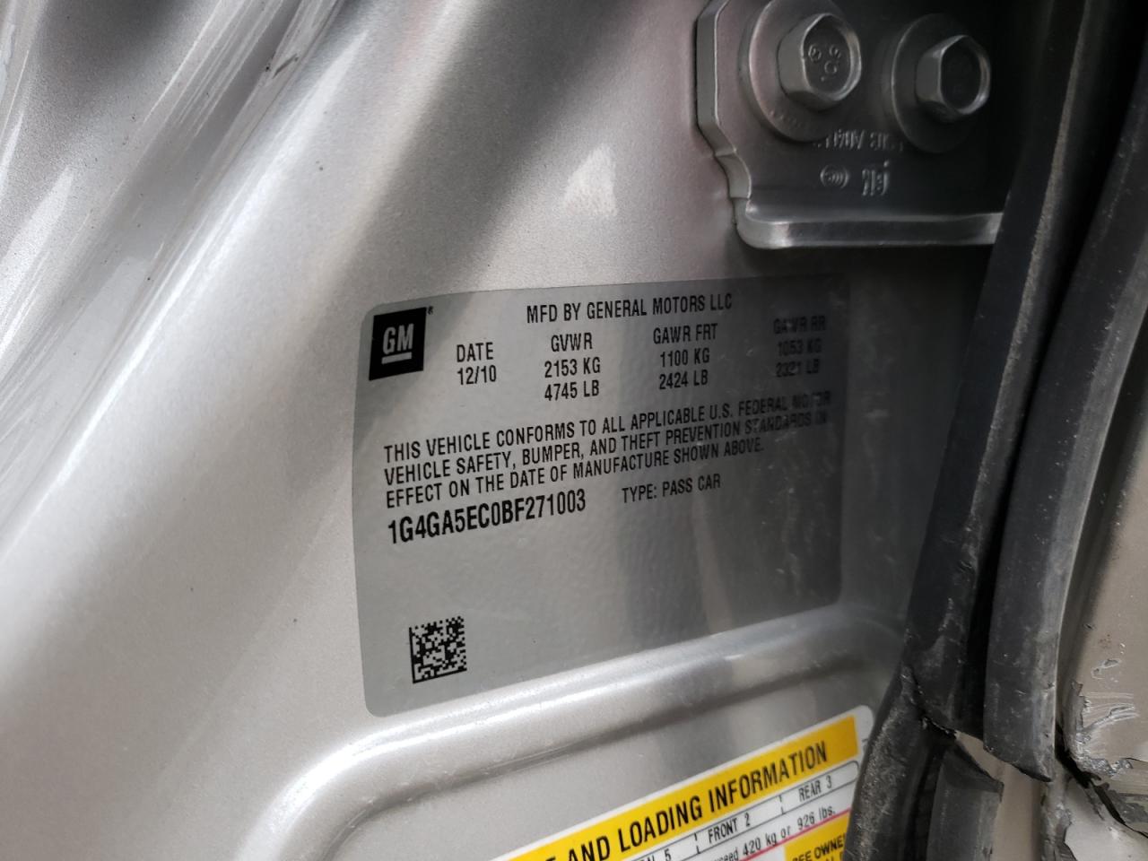 Photo 10 from auction – 2011 BUICK LACROSSE C with VIN 1G4GA5EC0BF271003