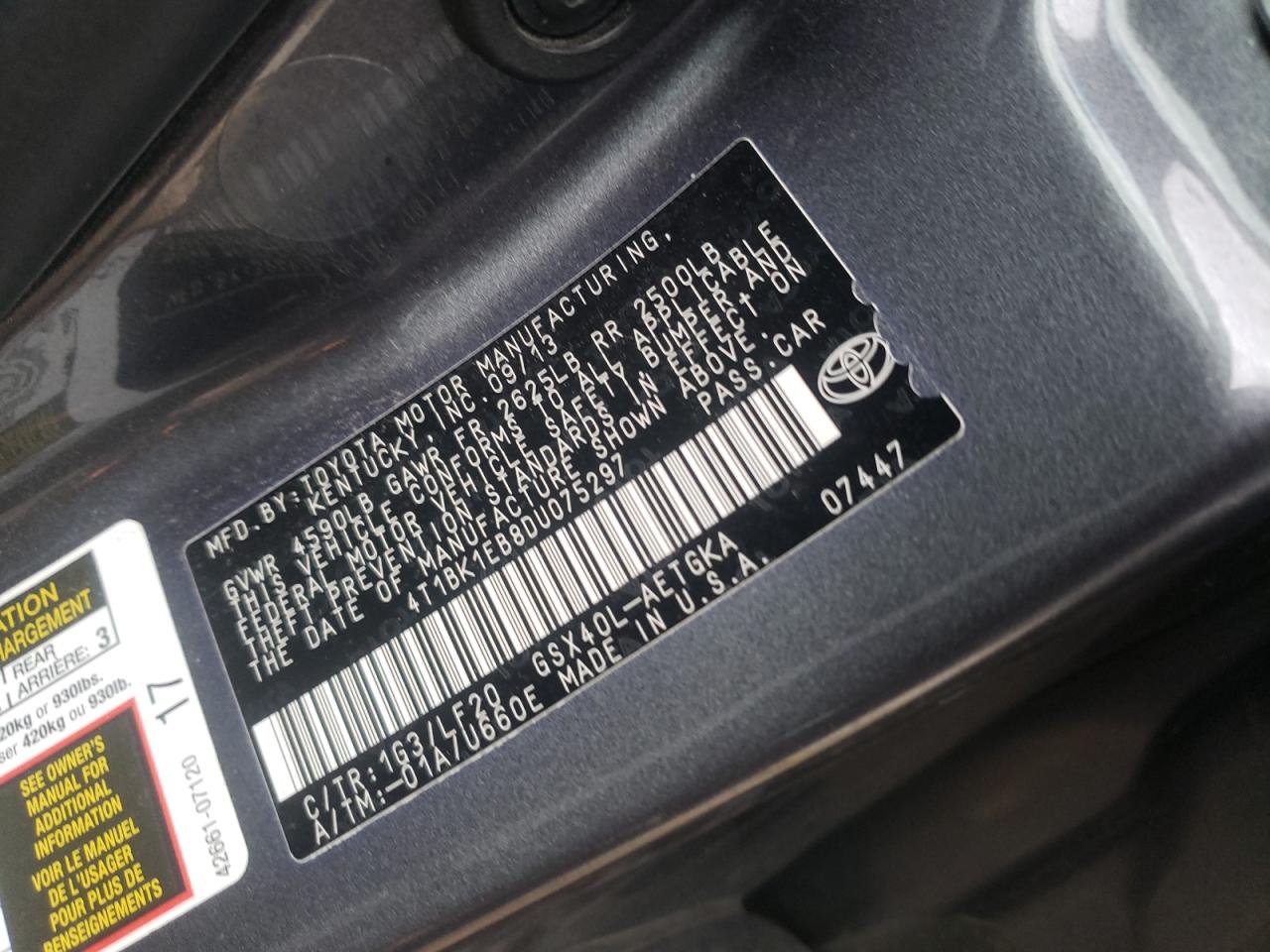 Photo 10 from auction – 2013 TOYOTA AVALON BAS with VIN 4T1BK1EB8DU075297