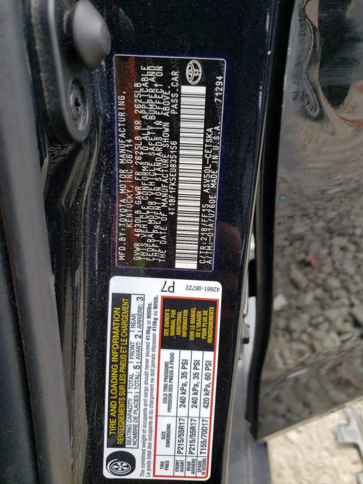 Photo 10 from auction – 2014 TOYOTA CAMRY L with VIN 4T1BF1FK5EU835156