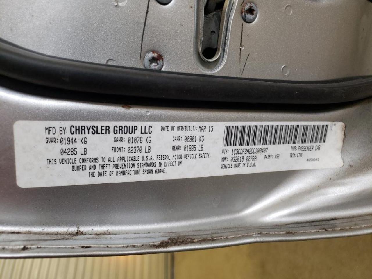 Photo 10 from auction – 2013 DODGE DART SXT with VIN 1C3CDFBA2DD303407
