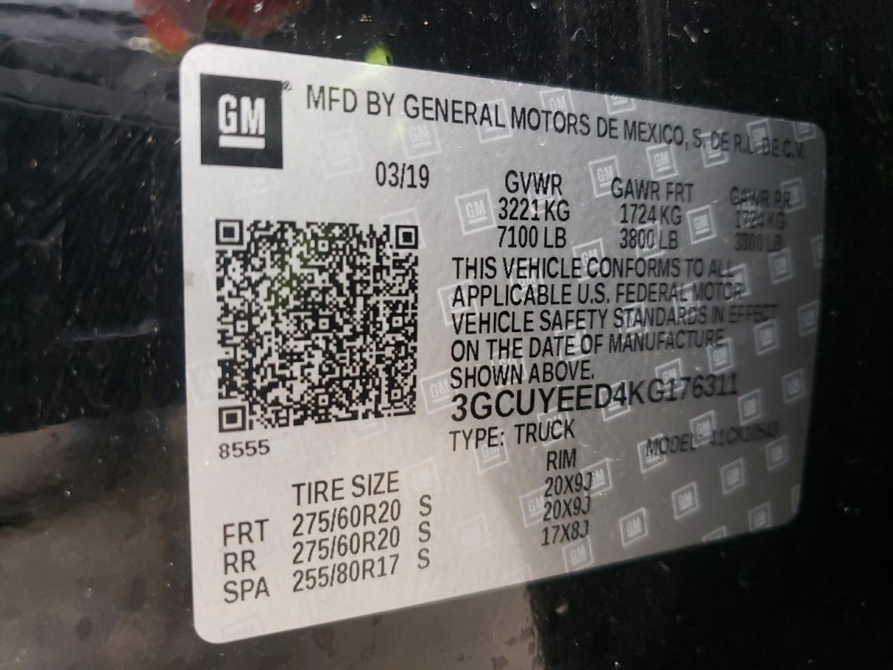 Photo 10 from auction – 2019 CHEVROLET SILVERADO with VIN 3GCUYEED4KG176311